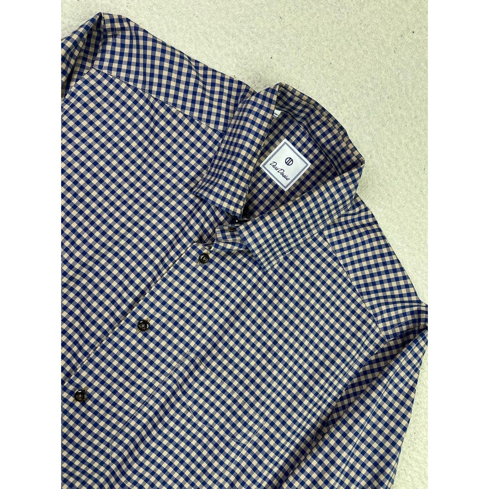 David Donahue Shirt Mens‎ Large Blue Gingham Plaid Dress Long Sleeve Button Up